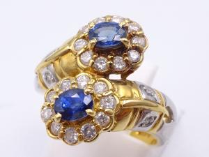 Pt900/K18 サファイア 0.67ct ダイヤ 0.50ct リング 6.5g